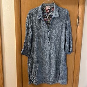 Sesoire Women’s Printed Popover Tunic Top Rayon Blue White Size Large